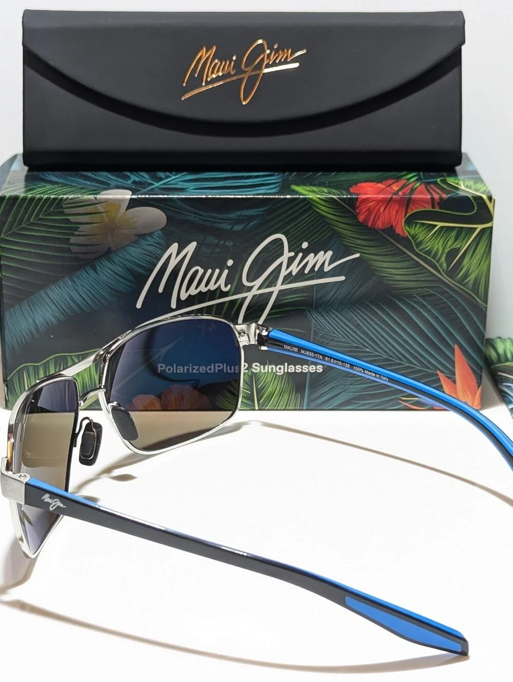 NEW Maui Jim The Bird Chrome Aviator Polarized Blue Hawaii Sunglasses B835-17A